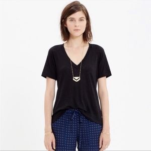 Madewell Crop V Neck Linen Tee